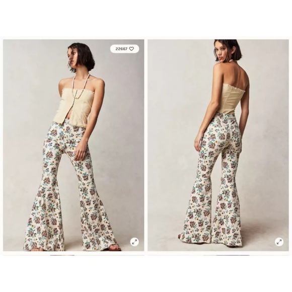 Free People We The Free Rare Just Float On Dandelion Floral Bell Bottom Pants - Picture 1 of 6